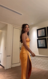 Orange V Neck Straps Sheath Satin Long Party Dress Wedding Guest Dress, HZ0319