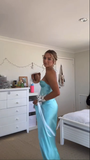 Blue Halter Neck Sheath Satin Long Party Dress Wedding Guest Dress, HZ0319