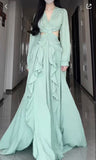 Mint Blue Long Sleeves A-Line Long Party Dress Evening Party Dress, HZ0319