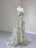 Fairy Green Halter Off Shoulder A-Line Elegant Long Party Dress Birthday Outfits, HZ0319