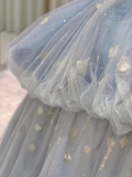 Blue Halter Strapless A-Line Sweet 16 Birthday Ball Gown Gorgeous Prom Dress, HZ0319