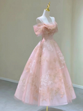 Pink Straps Off Shoulder A-Line Birthday Outfits Long Formal Prom Dress, HZ0319