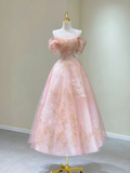 Pink Straps Off Shoulder A-Line Birthday Outfits Long Formal Prom Dress, HZ0319