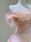 Pink Straps Off Shoulder A-Line Birthday Outfits Long Formal Prom Dress, HZ0319