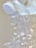 Champagne Straps Beading A-Line Feathers Long Prom Dress Evening Gown, HZ0319