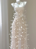 Champagne Straps Beading A-Line Feathers Long Prom Dress Evening Gown, HZ0319