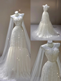 Elegant Sweetheart Neck A-Line Tulle Wedding Dress Long Evening Gown, HZ0319