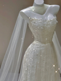 Elegant Sweetheart Neck A-Line Tulle Wedding Dress Long Evening Gown, HZ0319