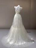 Elegant Sweetheart Neck A-Line Tulle Wedding Dress Long Evening Gown, HZ0319