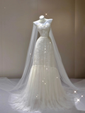 Elegant Sweetheart Neck A-Line Tulle Wedding Dress Long Evening Gown, HZ0319