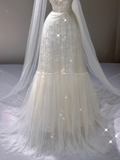 Elegant Sweetheart Neck A-Line Tulle Wedding Dress Long Evening Gown, HZ0319