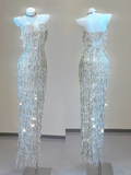 Glitter Strapless Beading Sheath Long Party Dress Gorgeous Evening Gown, HZ0319