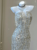 Glitter Strapless Beading Sheath Long Party Dress Gorgeous Evening Gown, HZ0319