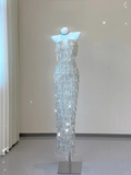 Glitter Strapless Beading Sheath Long Party Dress Gorgeous Evening Gown, HZ0319