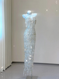 Glitter Strapless Beading Sheath Long Party Dress Gorgeous Evening Gown, HZ0319
