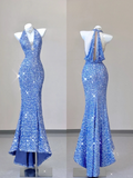 Blue Halter Sequins Mermaid Shiny Long Party Dress Evening Gown Birthday Dress, HZ0319