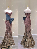 Gorgeous Gradient Strapless Mermaid Sequins Long Prom Dress Evening Gown, HZ0319
