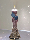Gorgeous Gradient Strapless Mermaid Sequins Long Prom Dress Evening Gown, HZ0319