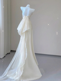 Elegant White Strapless Mermaid Satin Long Party Dress Light Wedding Dress, HZ0319