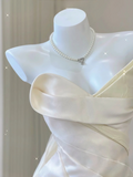 Elegant White Strapless Mermaid Satin Long Party Dress Light Wedding Dress, HZ0319