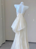 Elegant White Strapless Mermaid Satin Long Party Dress Light Wedding Dress, HZ0319