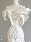 Elegant White Off Shoulder Mermaid Satin Long Party Dress Wedding Dress, HZ0319