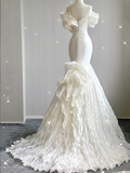 Elegant White Off Shoulder Mermaid Satin Long Party Dress Wedding Dress, HZ0319