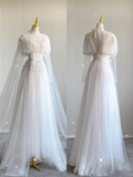 Retro White Sleeveless A-Line Tulle Birthday Dress Elegant Wedding Dress, HZ0319