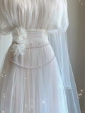 Retro White Sleeveless A-Line Tulle Birthday Dress Elegant Wedding Dress, HZ0319