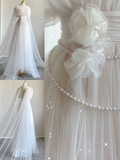 Retro White Sleeveless A-Line Tulle Birthday Dress Elegant Wedding Dress, HZ0319