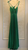 Green Halter A-Line Satin Pleated Long Party Dress Wedding Guest Dress, HZ0319
