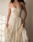 Retro Strapless A-Line Lace Long Party Dress Birthday Dress Vintage Dress, HZ0319