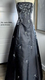 Black Strapless A-Line Beading Satin Vintage Prom Dress Long Evening Gown, HZ0319