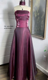 Elegant Strapless A-Line Satin Long Party Dress Vintage Evening Dress, HZ0319