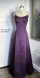 Purple Straps A-Line Beading Satin Long Party Dress Vintage Evening Dress, HZ0319
