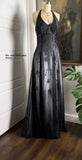 Black Halter Neck A-Line Beading Long Party Dress Vintage Evening Dress, HZ0319
