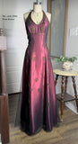 Burgundy Halter Neck A-Line Beading Long Party Dress Vintage Evening Dress, HZ0319