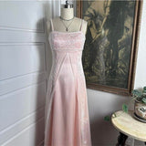 Light Pink Straps A-Line Beading Long Party Dress Vintage Evening Dress, HZ0319