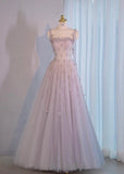 Elegant Straps A-Line Tulle Appliques Long Party Dress Formal Prom Dress, HZ0319