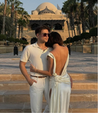 Elegant Ivory Backless Sheath Satin Long Party Dress Light Wedding Dress, HZ0319