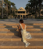 Elegant Ivory Backless Sheath Satin Long Party Dress Light Wedding Dress, HZ0319