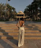 Elegant Ivory Backless Sheath Satin Long Party Dress Light Wedding Dress, HZ0319