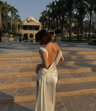 Elegant Ivory Backless Sheath Satin Long Party Dress Light Wedding Dress, HZ0319