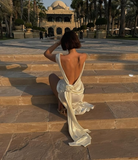 Elegant Ivory Backless Sheath Satin Long Party Dress Light Wedding Dress, HZ0319