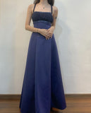Elegant Navy Blue Straps A-Line Long Party Dress Vintage Prom Dress, HZ0319