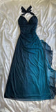 Blue Halter Chiffon Sheath Ruffles Long Party Dress Vintage Prom Dress, HZ0319