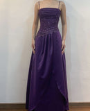Dark Purple Spaghetti Straps A-Line Long Party Dress Vintage Prom Dress, HZ0319
