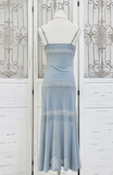 Shiny Blue Spaghetti Straps Sheath Midi Length Party Dress Cocktail Dress, HZ0319