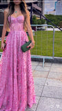 Pink Sweetheart Neck A-Line Lace Sequins Long Party Dress Formal Prom Dress, HZ0319