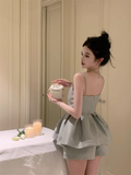 Cute Fashion Gray Spaghetti Strap Design A-line Satin Party Dress Homecoming Dress, HZ0319